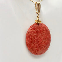 Load image into Gallery viewer, Big Cell Red Coral Disc & 14K Gold Filled Pendant | 30mm, 1.88" (long) |507287K - PremiumBead Alternate Image 5