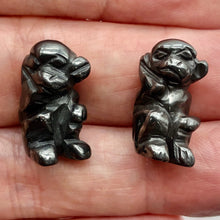 Load image into Gallery viewer, Swingin 2 Carved Hematite Monkey Beads | 20.5x12x11mm | Silver black