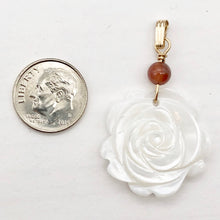 Load image into Gallery viewer, Carved Mother of Pearl Rose 14K Gold Filled Pendant| White | 31mm | 1 5/8" Long|