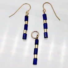 Load image into Gallery viewer, Natural Blue and Gold Lapis Earrings and Pendant 14kgf Set | 1 1/4" Long |