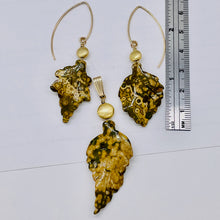 Load image into Gallery viewer, Jasper 14K Gold Filled Set Leaf | 2 1/2" Long | Tan | 1 Earrings and Pendant |