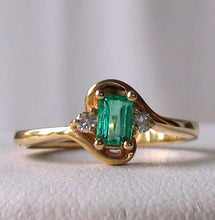 Load image into Gallery viewer, Emerald & White Diamonds Solid 14Kt Yellow Gold Solitaire Ring Size 6 3/4 9982Be - PremiumBead Alternate Image 2