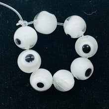 Load image into Gallery viewer, Lampwork Glass Eye Round Beads | 8 mm | White | 8 Beads }