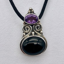 Load image into Gallery viewer, Stunning! ~Onyx & Amethyst Sterling Silver Pendant! - PremiumBead Alternate Image 5