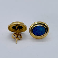 Load image into Gallery viewer, 10K Gold Blue Opal Post Earrings| 1/2x3/8 inch | Blue | 1 Pair Earrings |