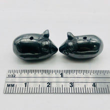 Load image into Gallery viewer, Two Carved Hematite Mouse Beads | 20.5x12x10.5 mm | Grey