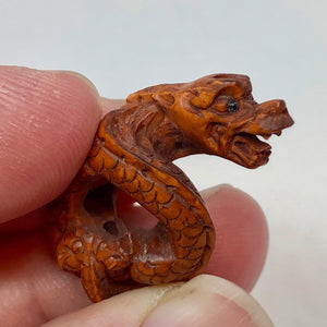 Hand Carved Fierce Dragon Boxwood Ojime/Netsuke Bead - PremiumBead Alternate Image 2