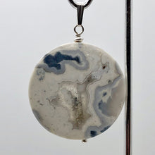 Load image into Gallery viewer, Ocean Jasper Round Sterling Silver Pendant| 2" Long|White Blue w/Druzy Crystal |