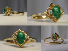 Load image into Gallery viewer, Oval Emerald & Diamonds Solid 14Kt Yellow Gold Solitaire Ring Size 5 9982Ar - PremiumBead Primary Image 1