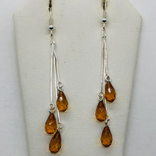 Load image into Gallery viewer, Amber Faceted 3 Bead Dangling Earrings | 2 1/2" Long | Orange | 1 Pair |