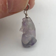 Load image into Gallery viewer, New Moon Amethyst Gray Wolf Solid Sterling Silver Pendant | 1.44" (Long) - PremiumBead Alternate Image 2