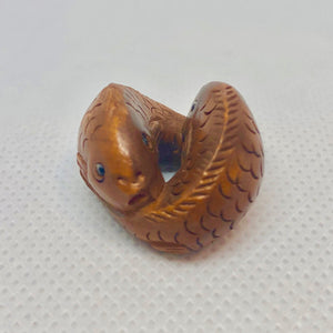 Pisces Hand Carved & Signed Boxwood Fish Ojime/Netsuke Bead | 22x22x15mm | Brown - PremiumBead Alternate Image 2