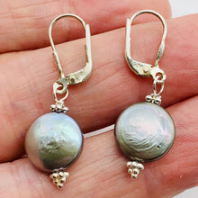 Load image into Gallery viewer, Platinum Freshwater Coin Pearl and Sterling Earrings 309447A