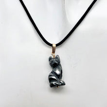 Load image into Gallery viewer, Hematite Kitty Cat Pendant Necklace|Semi Precious Stone Jewelry|14k Pendant