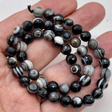 Load image into Gallery viewer, Black and White Sardonyx Faceted 7.5mm Round "Eye" Bead Strand 110275