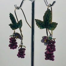 Load image into Gallery viewer, Garnet Raspberry Vermeil Sterling Silver Earrings | 1 3/4" Long | Red/Green |