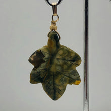 Load image into Gallery viewer, Ryolite Rain Tree Jasper 14K Gold Filled Leaf Pendant| 2" Long| Green| 1 Pendant