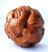 Load image into Gallery viewer, Carved & Signed Sealife Sphere Boxwood Ojime/Netsuke Bead - PremiumBead Primary Image 1