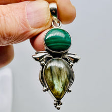 Load image into Gallery viewer, Malachite Labradorite Sterling Silver Goddess | 2 1/2" Long | Blue Green Flash |