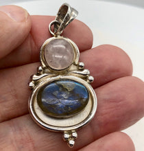 Load image into Gallery viewer, Natural Rose Quartz and Labradorite Solid Sterling Silver Pendant | 2 inch long| - PremiumBead Alternate Image 2