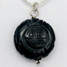 Load image into Gallery viewer, Carved Long Life Obsidian Coin Bead Sterling Silver Pendant - PremiumBead Alternate Image 5
