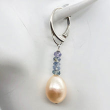 Load image into Gallery viewer, AAA Natural Pink 14x10mm Pearl and Blue Sapphires Solid Sterling Silver Earrings - PremiumBead Alternate Image 7