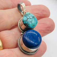 Load image into Gallery viewer, 160cts Natural Turquoise & Lapis Solid Sterling Silver Pendant 4175