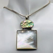 Load image into Gallery viewer, Abalone/Mother of Pearl Sterling Silver Drop Pendant | 2 1/4" Long | Blue/White|