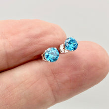 Load image into Gallery viewer, December Birthstone 5mm Lab Blue Zircon Sterling Silver Earrings - PremiumBead Alternate Image 2