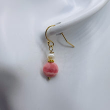 Load image into Gallery viewer, Rhodochrosite and Pearl Drop 14K Gold Filled Earrings | 1 1/2" Long |
