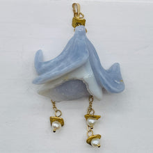 Load image into Gallery viewer, Blue Chalcedony Druzy Carved Flower Bead 14Kgf Pendant | 2 3/4" Long | Blue |