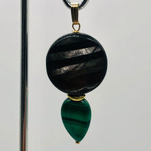 Load image into Gallery viewer, Hypersthene, Malachite 14K Gold Filled Pendant| 1 3/4" Long| Silver Gray Green |