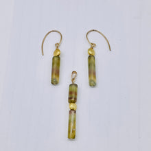 Load image into Gallery viewer, Yellow Fluorite Tube Earrings and Pendant Matched Set 14K Gold Filled Findings
