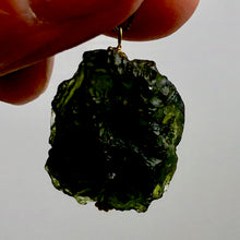Load image into Gallery viewer, Other Worldly Green Moldavite Meteor Pendant |14k Gold Pendant | 1 1/8" Long |