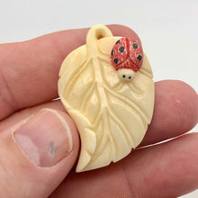 Load image into Gallery viewer, Loving Ladybug on a Leaf Hand Carved Pendant Bead | 44x29x8.5mm | 10870 - PremiumBead Alternate Image 5