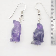 Load image into Gallery viewer, Amethyst Sterling Silver Dangle Penguin Earrings | 1 1/2" Long| Purple | 1 Pair|