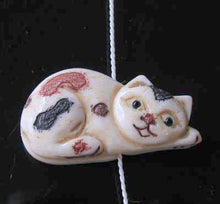 Load image into Gallery viewer, Calico Hand Carved & Scrimshawed Kitty Cat Waterbuffalo Bone Bead 4830K - PremiumBead Primary Image 1