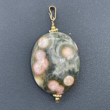 Load image into Gallery viewer, Ocean Jasper 14K Gold Filled Oval Pendant| 1 3/4" Long | Green/White | 1 Pendant