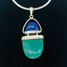 Load image into Gallery viewer, Lapis Lazuli Chrysoprase Sterling Silver Pendant | 1 1/2" Long | Green/Blue |