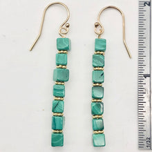 Load image into Gallery viewer, Exotic! Malachite Cube Beads 14K Gold Filled Earrings! | 2 inch Long |