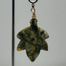 Load image into Gallery viewer, Ryolite Rain Tree Jasper 14K Gold Filled Leaf Pendant| 2" Long| Green| 1 Pendant