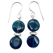 Load image into Gallery viewer, Dazzle Blue Apatite 10mm Coin Sterling Silver Earrings | 1 1/2 Inch Drop |