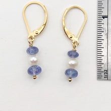 Load image into Gallery viewer, 14K Gold Filled Tanzanite and Fresh Water Pearl Earrings | 1 1/4 Inch Long |