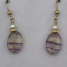 Load image into Gallery viewer, Fluorite and Pearl 15x10mm Bead Dangle 14K Gold Filled Earrings! | 1 1/2" Long|