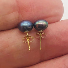 Load image into Gallery viewer, South Sea Pearl 14K Solid Gold Post Earrings | 7mm | Gray/Lavendar | 1 Pair |