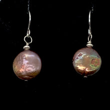 Load image into Gallery viewer, Pearl Dangle Sterling Silver Earrings | 1 1/4" Long | Golden Rose |