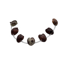 Load image into Gallery viewer, Carved Red Flower Apache Jasper Bug Bead Strand | 18x17x9mm | Pink Red Grey