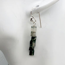 Load image into Gallery viewer, Sterling Silver Moss Agate Cube Bead Earrings | 2 inches long | Green/Clear |