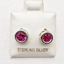 Load image into Gallery viewer, July Birthstone! Round 5mm Created Red Ruby &amp; 925 Sterling Silver Stud Earrings - PremiumBead Alternate Image 5
