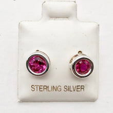 Load image into Gallery viewer, July Birthstone! Round 5mm Created Red Ruby & 925 Sterling Silver Stud Earrings - PremiumBead Alternate Image 5